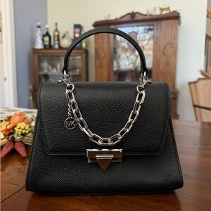 Michael Kors Black Satchel with Silver Chain